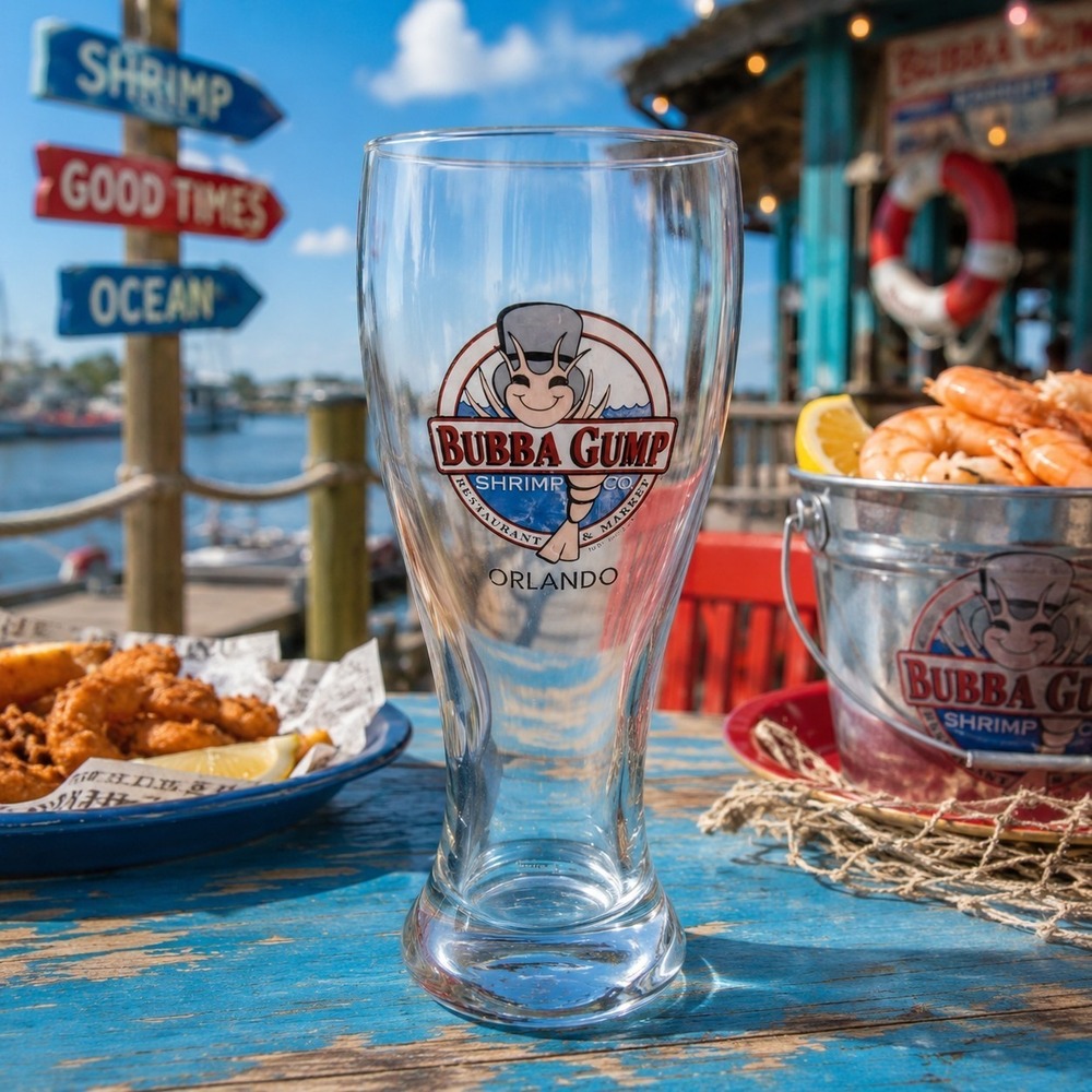 Bubba Gump Shrimp Co Orlando 9" Tall Pilsner Pub Glass Barware Souvenir Man Cave